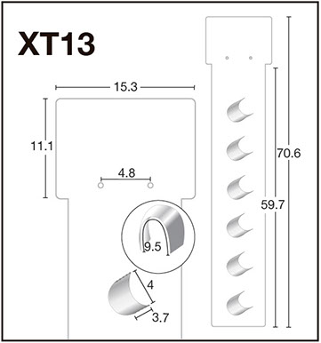 XT13 Holder colgador caple con 6  abrazaderas de PVC cristal 6 con copete impresión digital 15.3 x 70.6 cm