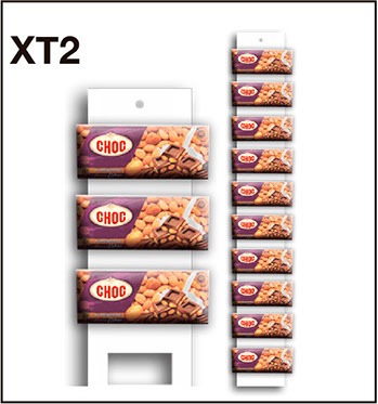XT2 Es una Tira exhibidora de caple blanco 10 ventanas, para colocar en cualquier espacio. Promover la compra de último momento.