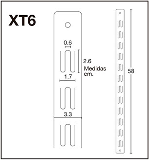 XT6 es un exhibidor para colgar en las areas vecinas a la caja registradora, donde se genera a compra por impulso. Fabricado en PVC 12  ganchos