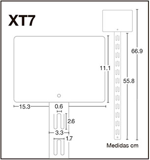 Exhibidor colgador XT7, es una Tira de impulso fabricada en PVC 12 ganchos y copete con impresión digital 15 x 66.3 cm