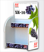 Rack de carton XR-10 fabricado en corrugado multicapa de alta resistencia. Remates plásticos en cantos laterales. Dos niveles de exhibición 