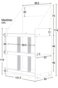 Mega rack de carton corrugado con soportes de carga modelo XR11