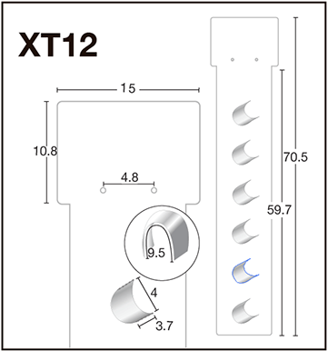 XT12 Tira de impulso caple con 6 abrazaderas de PVC cristal, para una exhibición perfecta de su producto 15 x 70.5 cm